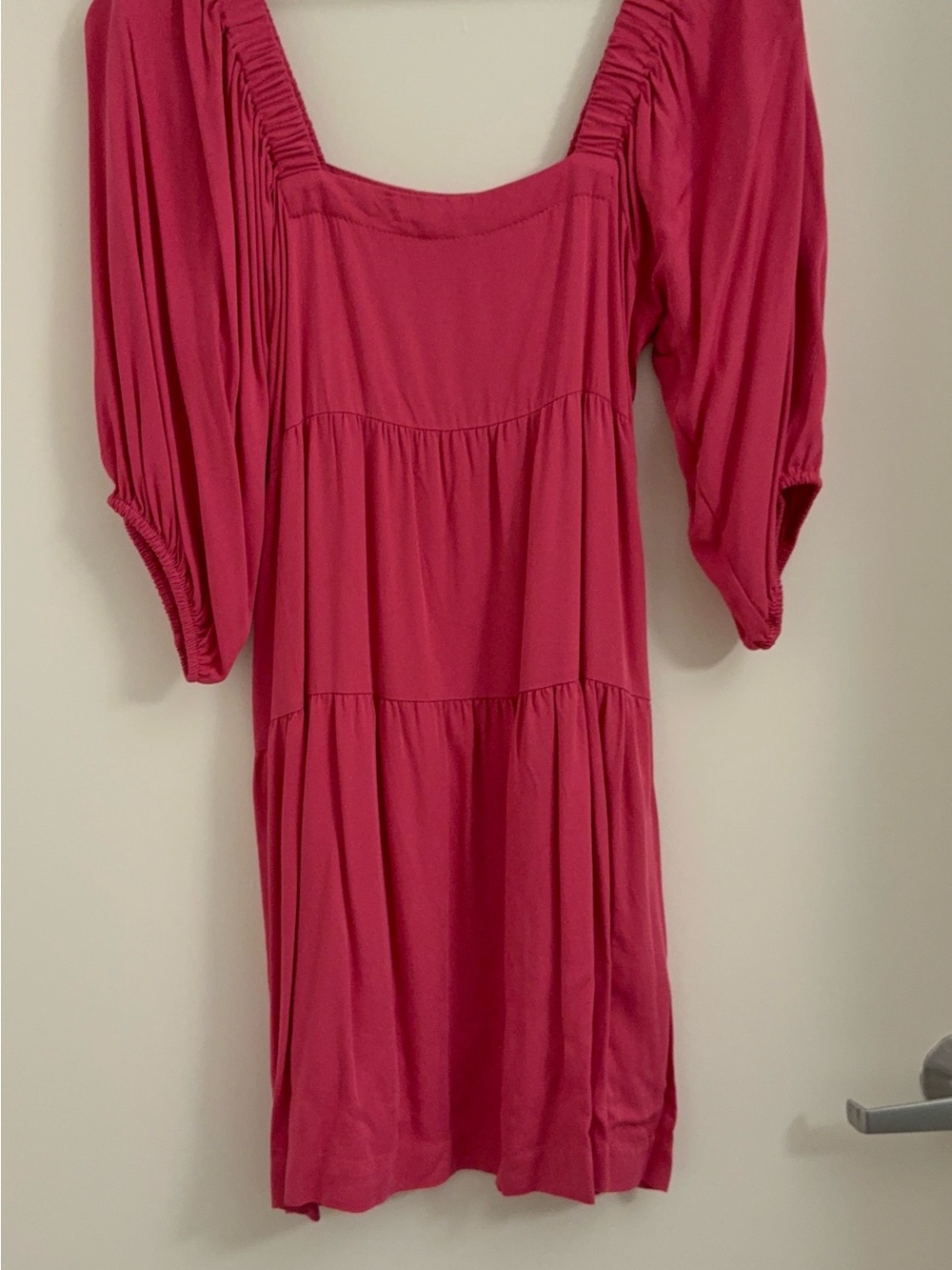 Shinestar Hot Pink Square-Neck Tiered Mini Dress